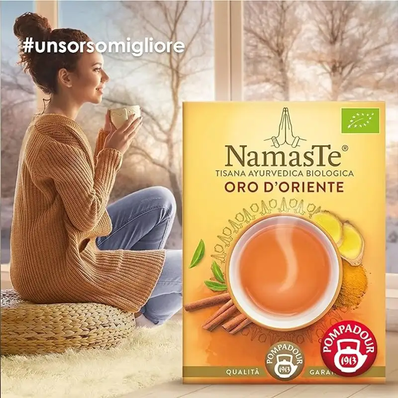 Namaste Pompadour Ceai Organic Ayurvedic din Ierburi Oro D'Oriente 15 x 2 g Bax 6 buc.
